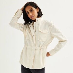 Sonoma Utility Jacket Solid Cream Patch Pocket Drawstring XXlarge Petite Women’s